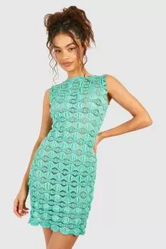 Текстурированное мини-платье с низкой спинкой boohoo, зеленый