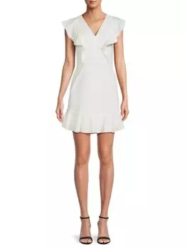 Текстурированное мини-платье с развевающимися рукавами Bcbgmaxazria, цвет Gardenia