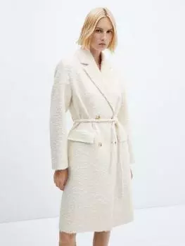 Текстурированное пальто с поясом от cuco Mango, кремовый