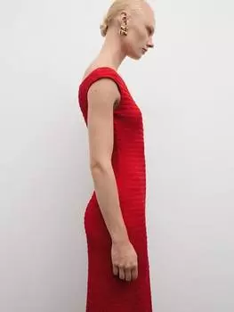 Текстурированное платье миди fresa с открытыми плечами Mango, красный