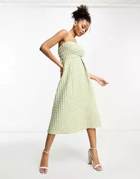 Текстурированное платье миди миди с вырезом-бандо и завязками ASOS DESIGN