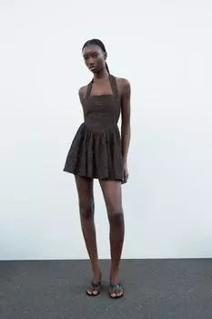 Текстурированное платье на бретельках ZARA, цвет Chocolate