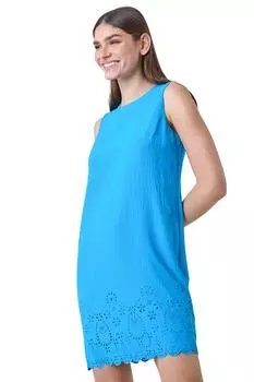 Текстурированное платье прямого кроя с цветочным подолом Roman, синий