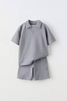 Текстурированное поло и шорты-бермуды в комплекте ZARA, синий