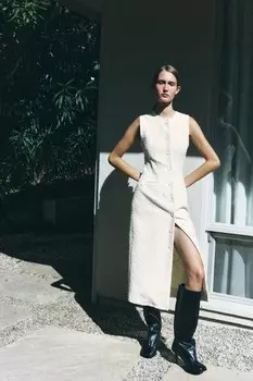 Текстурированное прямое платье из коллекции zw ZARA, экрю
