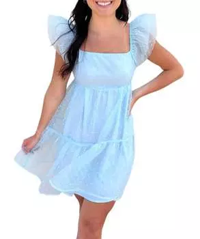 Текстурированное сетчатое многоуровневое платье-бэбидолл нежно-голубого цвета day + moon
