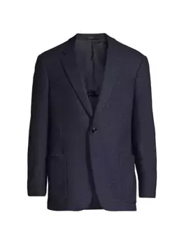 Текстурированное спортивное пальто из смесовой шерсти Giorgio Armani, темно-синий