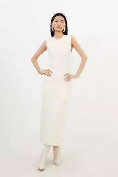 Текстурированное трикотажное платье мидакси без рукавов с блистерной строчкой Karen Millen, белый