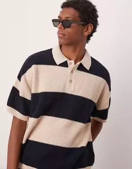 Текстурированное трикотажное поло свободного кроя ASOS DESIGN в темно-синюю полоску