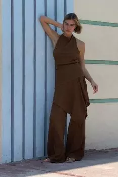 Текстурированные брюки-парео ZARA, оливково-зеленый