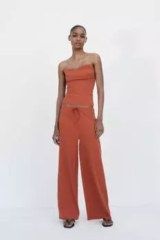 Текстурированные брюки прямого кроя ZARA, цвет Russet