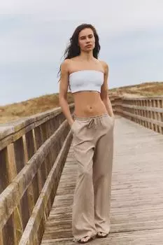 Текстурированные брюки ZARA, бежевый