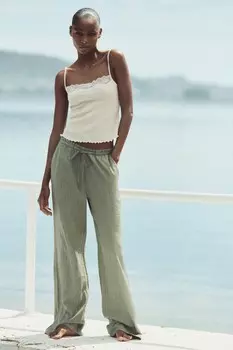 Текстурированные брюки ZARA, цвет морской волны