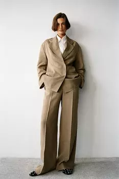 Текстурированные брюки ZARA, кэмел
