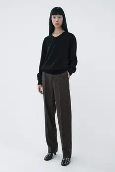 Текстурированные брюки ZARA, коричневый
