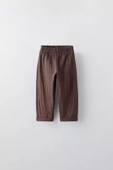 Текстурированные брюки ZARA, темно-коричневый
