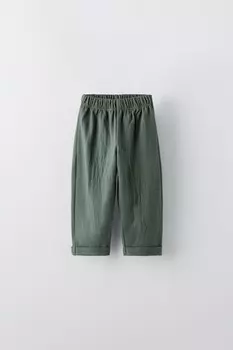 Текстурированные брюки ZARA, темно-зеленый