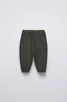 Текстурированные брюки ZARA, темный хаки