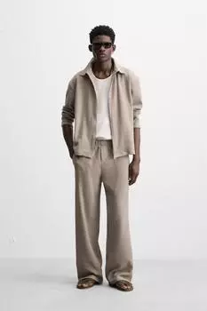 Текстурированные клетчатые брюки свободного покроя ZARA, цвет Brown/Taupe