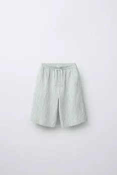 Текстурированные клетчатые шорты-бермуды ZARA, зеленый