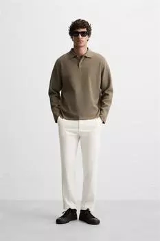 Текстурированные комфортные брюки ZARA, устрично-белый