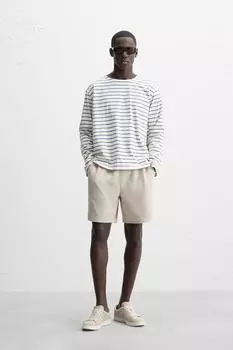 Текстурированные комфортные шорты-бермуды ZARA, бежевый