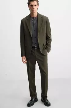 Текстурированные костюмные брюки ZARA, мох зеленый
