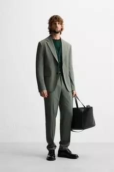 Текстурированные костюмные брюки ZARA, зеленый