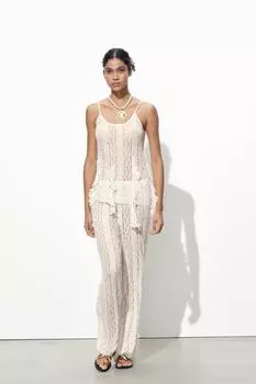 Текстурированные кружевные брюки ZARA, экрю