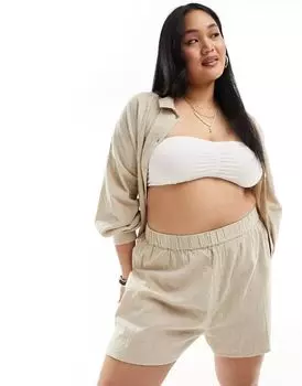 Текстурированные пляжные шорты натурального цвета ASOS DESIGN Curve