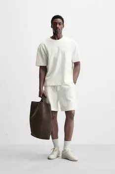 Текстурированные шорты-бермуды для спортивного джоггера ZARA, устрично-белый