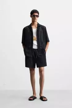 Текстурированные шорты-бермуды крючком ZARA, темно-синий