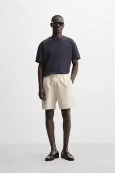 Текстурированные шорты-бермуды обычного покроя ZARA, светло-бежевый