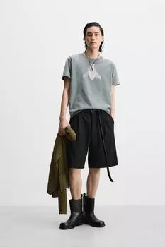 Текстурированные шорты-бермуды со складками ZARA, черный
