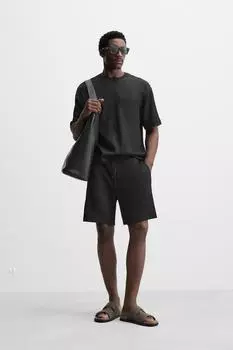 Текстурированные шорты-бермуды ZARA, черный