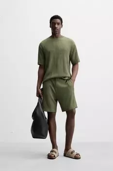 Текстурированные шорты-бермуды ZARA, цвет Moss green