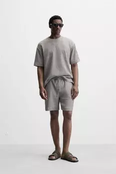 Текстурированные шорты-бермуды ZARA, серый