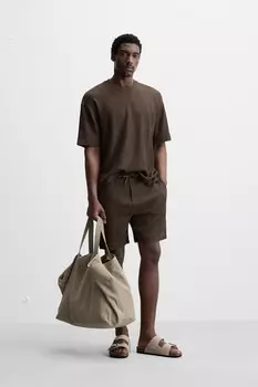 Текстурированные шорты-бермуды ZARA, темно-коричневый