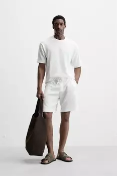 Текстурированные шорты-бермуды ZARA, устрично-белый