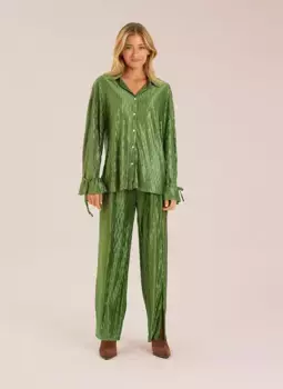 Текстурированные струящиеся женские широкие брюки Alma en Pena, зеленый