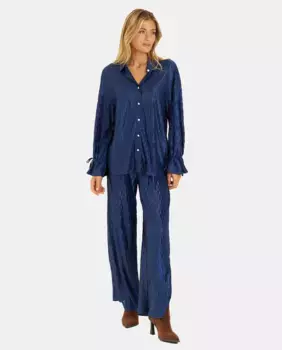 Текстурированные струящиеся женские широкие брюки Alma en Pena, темно-синий