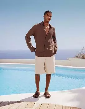 Текстурированные удлиненные шорты ASOS DESIGN кремового цвета