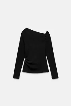 Текстурированный асимметричный топ ZARA, черный