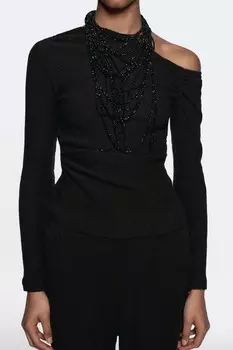 Текстурированный асимметричный топ ZARA, черный