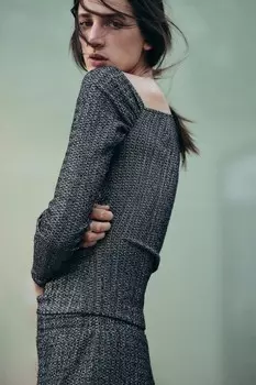 Текстурированный асимметричный топ ZARA, черный/белый