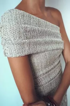 Текстурированный асимметричный топ ZARA, коричневый/серо-коричневый