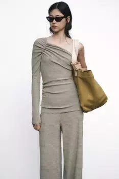 Текстурированный асимметричный топ ZARA, серый