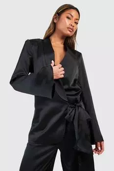 Текстурированный блейзер из матового атласа с расклешенными рукавами boohoo, черный