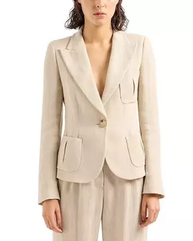 Текстурированный блейзер из смесового льна Emporio Armani, коричневый/бежевый