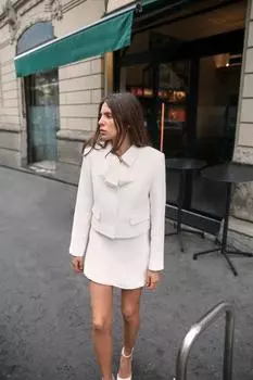 Текстурированный блейзер с бантом ZARA, экрю